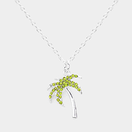 Rhinestone Embellished Palm Tree Pendant Necklace