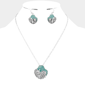 Glittered Shell Metal Starfish Sand Dollar Pendant Necklace