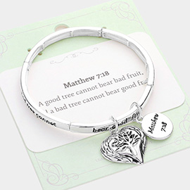 Matthew 7:18 Heart Tree of Life Heart Wings Charm Message Stretch Bracelet