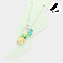 Rhinestone Embellished Enamel Pineapple Charm Anklet