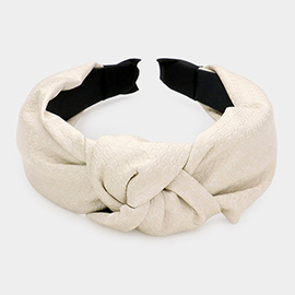 Pattern Detailed Solid Faux Leather Knot Burnout Headband