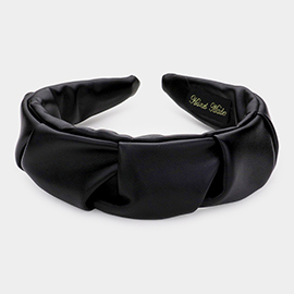 Pleated Solid Faux Leather Headband