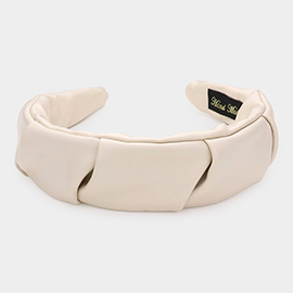 Pleated Solid Faux Leather Headband