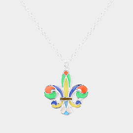Colorful Fleur de Lis Pendant Necklace