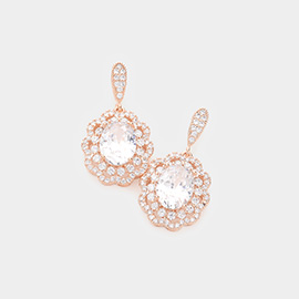 CZ Oval Accented Dangle Evening Earrings
