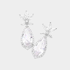 CZ Teardrop Link Dangle Evening Earrings