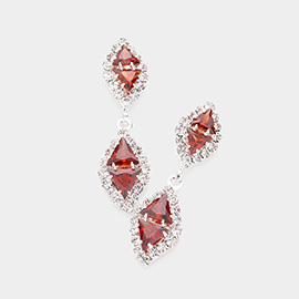 CZ Triangle Accented Link Dangle Evening Earrings
