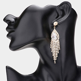 Teardrop Accented CZ Fringe Dangle Evening Earrings