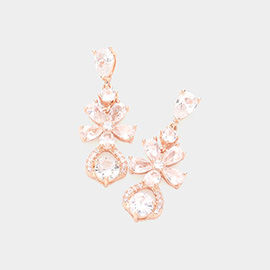 CZ Flower Accented Dangle Evening Earrings