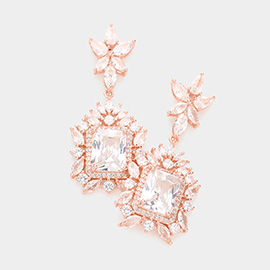 CZ Square Accented Dangle Evening Earrings
