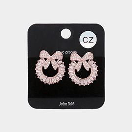 CZ Bow Accented Stud Earrings