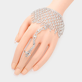 Rhinestone Pave Hand Chain Evening Bracelet