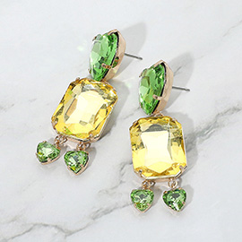 Heart Emerald Cut Stone Link Dangle Evening Earrings