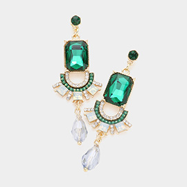 Emerald Cut Stone Accented Link Dangle Evening Earrings