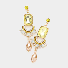 Emerald Cut Stone Accented Link Dangle Evening Earrings