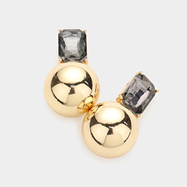 Emerald Cut Stone Metal Ball Earrings