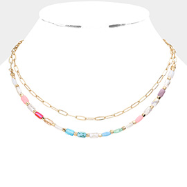 Faceted Rectangle Beaded Double Layered Necklace