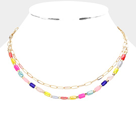 Faceted Rectangle Beaded Double Layered Necklace