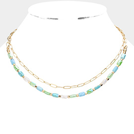 Faceted Rectangle Beaded Double Layered Necklace