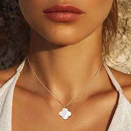 White Gold Dipped Mother of Pearl Quatrefoil Pendant Necklace
