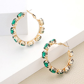 Oval Stone Cluster Hoop Evening Earrings