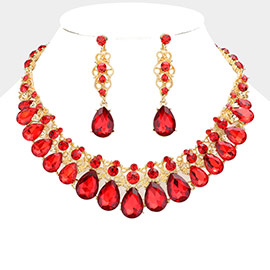 Teardrop Stone Accented Evening Necklace