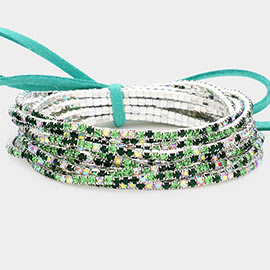 12PCS - Ribbon Colorful Rhinestone Layered Stretch Bracelets