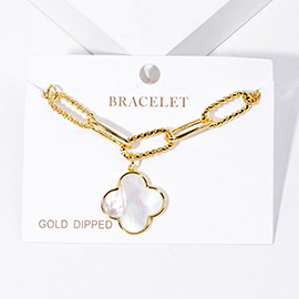 Gold Dipped Mother of Pearl Quatrefoil Charm Bracelet
