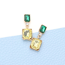 Emerald Cut Stone Link Dangle Evening Earrings