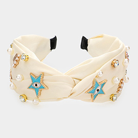 Pearl Evil Eye Star Heart Crown Embellished Twisted Headband