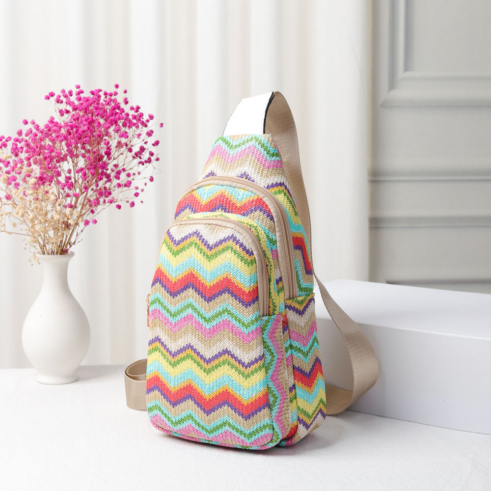 Zigzag Chevron Patterned Straw Sling Bag / Fanny Pack