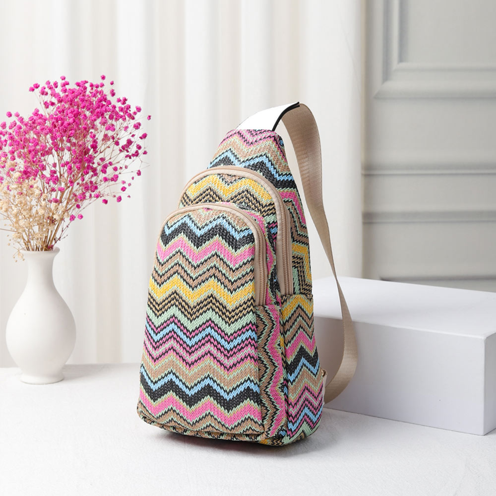 Zigzag Chevron Patterned Straw Sling Bag / Fanny Pack