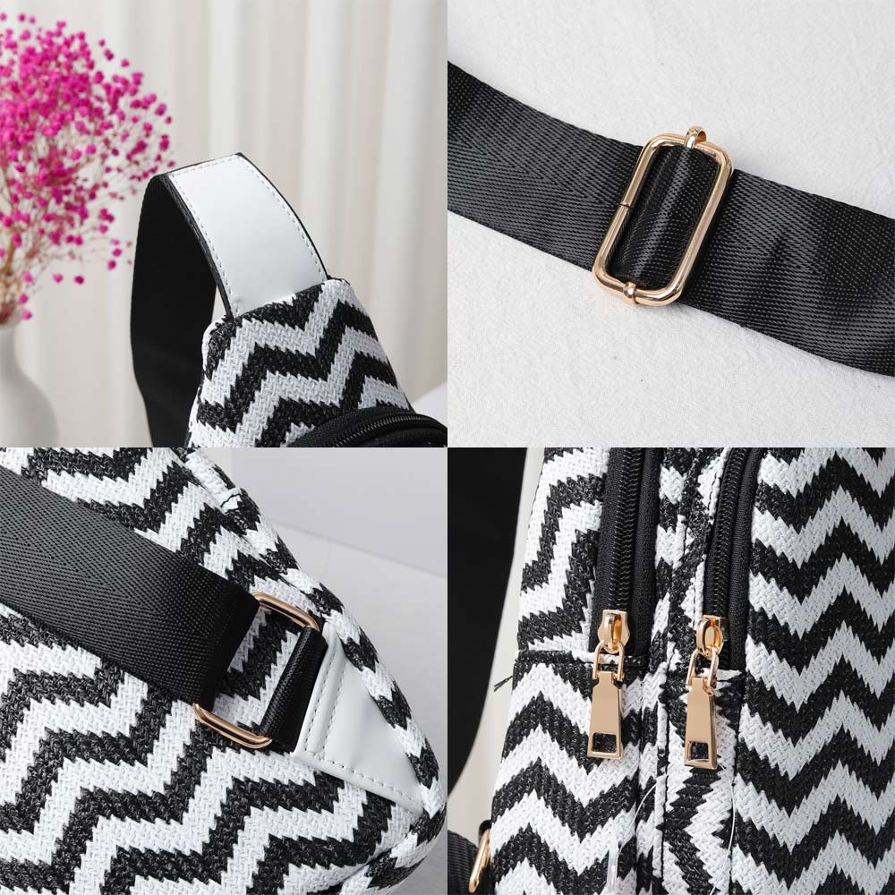 Zigzag Chevron Patterned Straw Sling Bag / Fanny Pack