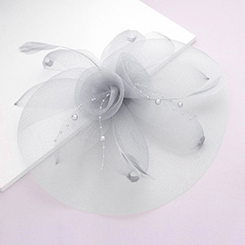 Mesh Flower Pearl Feather Fascinator / Headband