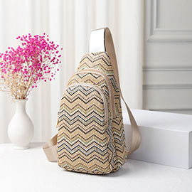 Zigzag Chevron Patterned Straw Sling Bag / Fanny Pack