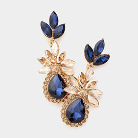 Marquise Stone Cluster Teardrop Accented Dangle Evening Earrings