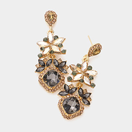 Floral Crystal Rhinestone Evening Drop Earrings