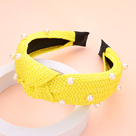 Pearl Embellished Straw Knot Burnout Headband