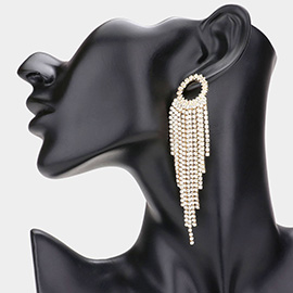 Open Circle Accented Rhinestone Fringe Dangle Evening Earrings