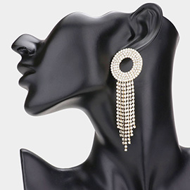 Open Circle Accented Rhinestone Fringe Dangle Evening Earrings