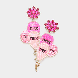 Miss to Mrs Message Felt Back Beaded Triple Balloon Dangle Earrings