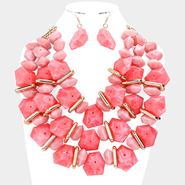 Marbled Beaded Triple Layered Bib Necklace