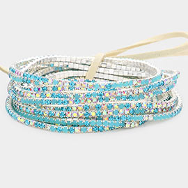 12PCS - Ribbon Colorful Rhinestone Layered Stretch Bracelets