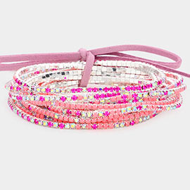 12PCS - Ribbon Colorful Rhinestone Layered Stretch Bracelets