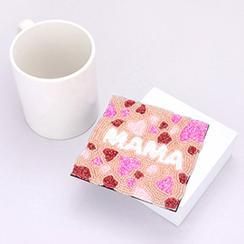 Mama Message Seed Beaded Heart Patterned Coaster