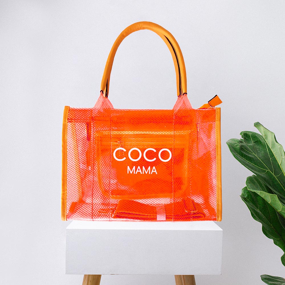 Coco Mama Printed Transparent Tote / Crossbody Bag