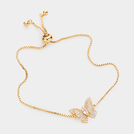 CZ Butterfly Charm Pull Tie Cinch Evening Bracelet