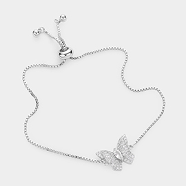 CZ Butterfly Charm Pull Tie Cinch Evening Bracelet