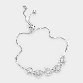CZ Flower Charm Link Pull Tie Cinch Evening Bracelet