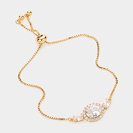 Triple CZ Oval Charm Pull Tie Cinch Evening Bracelet